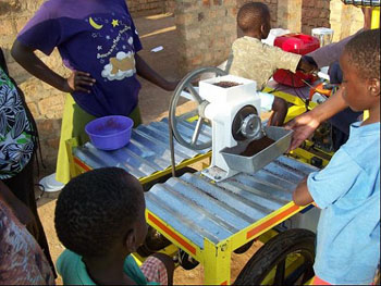 Grain mill in use