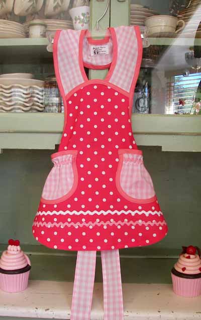 1940 Pink Polka Dot / Pink Gingham Child apron