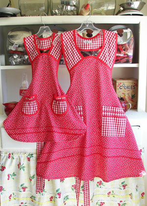 1940 in red polka dot red gingham 
