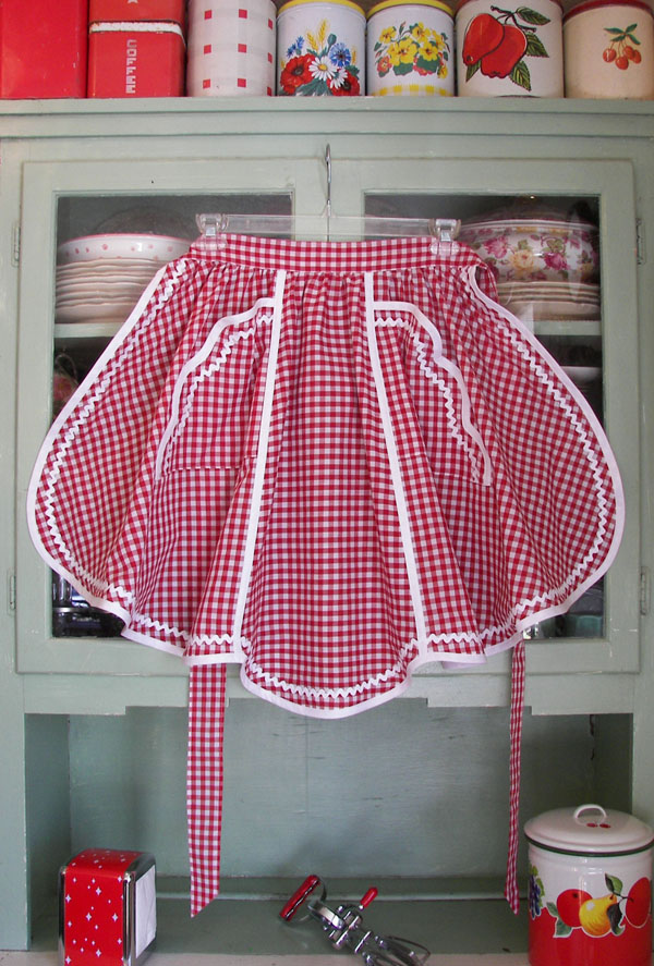 1944 Woman Half Apron in Red Gingham