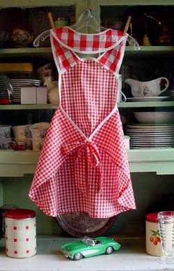 back of red gingham apron