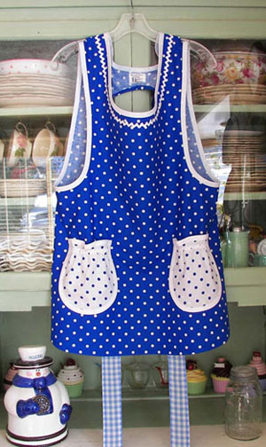 Grandma in Blue Gingham with Blue Polka Dots