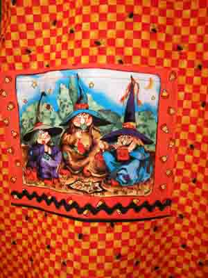 Hokus Pokus Halloween half apron pockets.