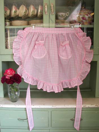 1948 Ruffle Pink Gingham Half Apron, view other 1948 half aprons