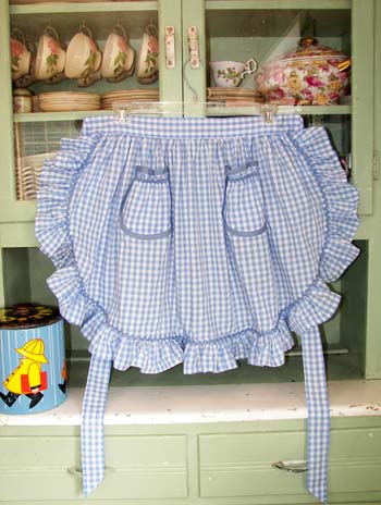 1948 Ruffle Blue Gingham Half Apron, view other 1948 half aprons
