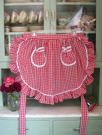 1948 Ruffle Red Gingham Half Apron, click for more 1948 Half Aprons