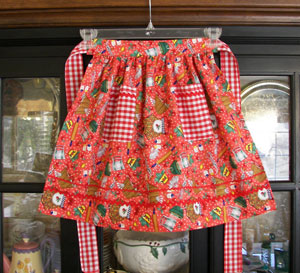 Retro Red kitchen Cherries half Apron, click for larger view