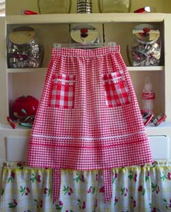 Retro red gingham half aprons