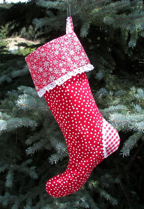 Red Polka Dot Gingham Christmas Stocking